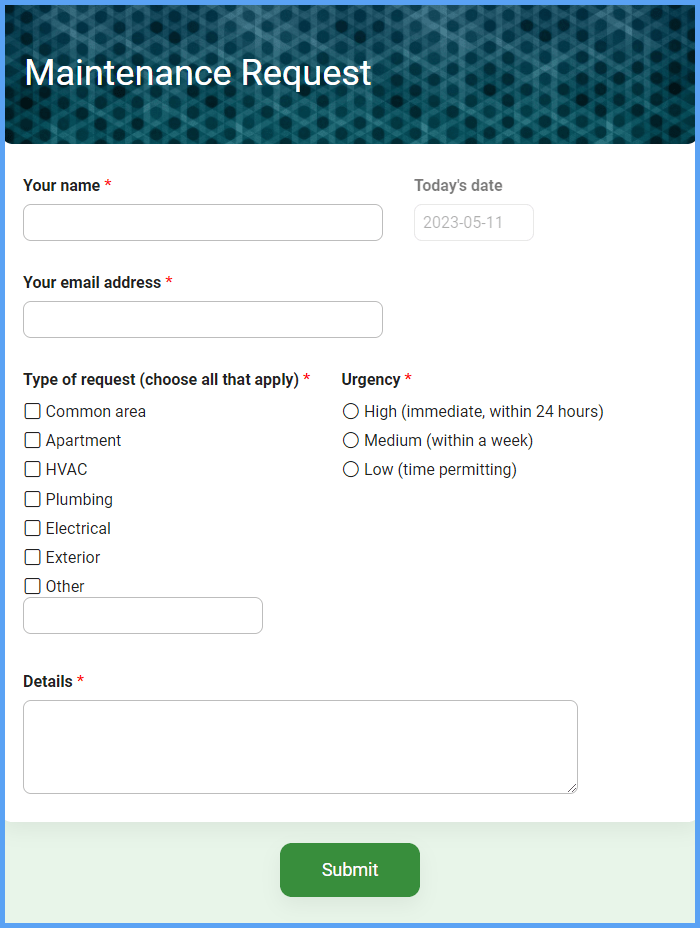 Maintenance Request Form