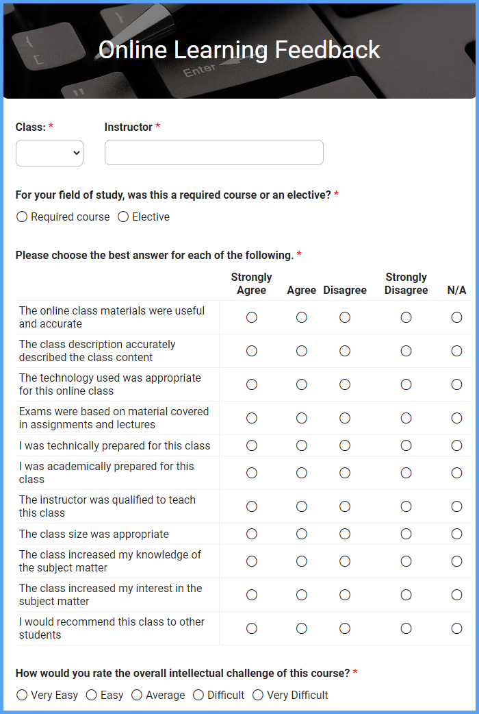 Online Learning Feedback Form