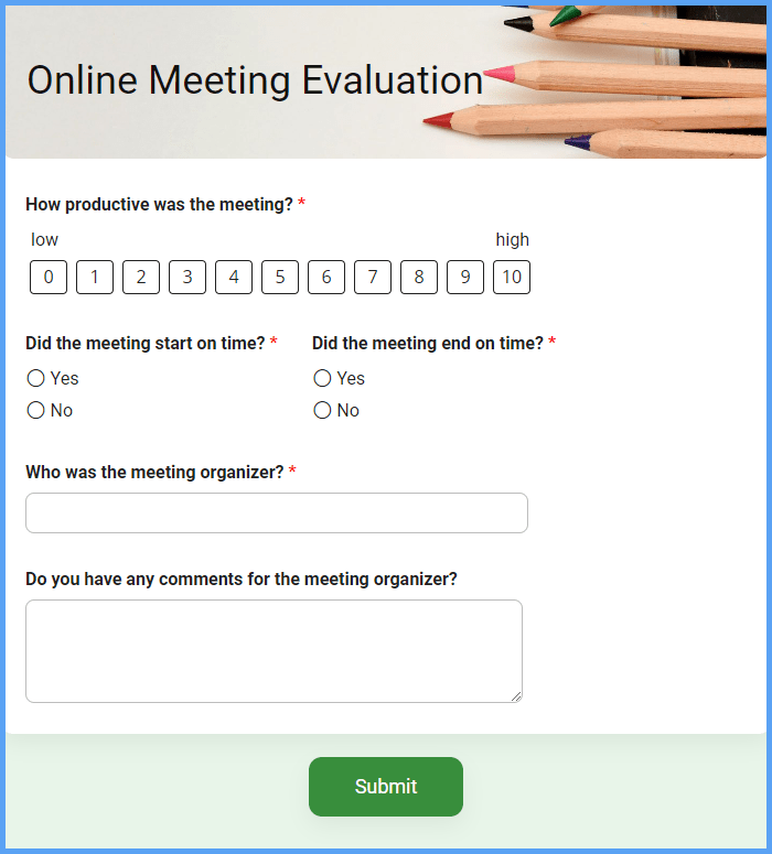 Online Meeting Evaluation Form