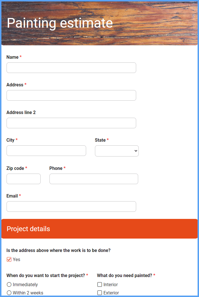 Painting Estimate Form