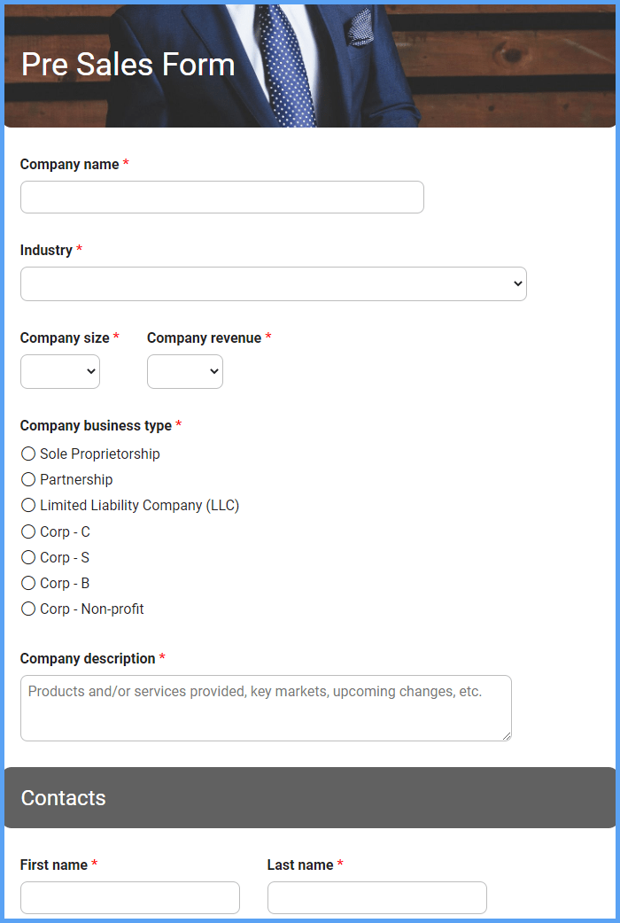 Pre Sales Form