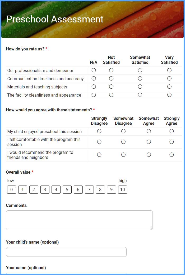 Preschool Assessment Form