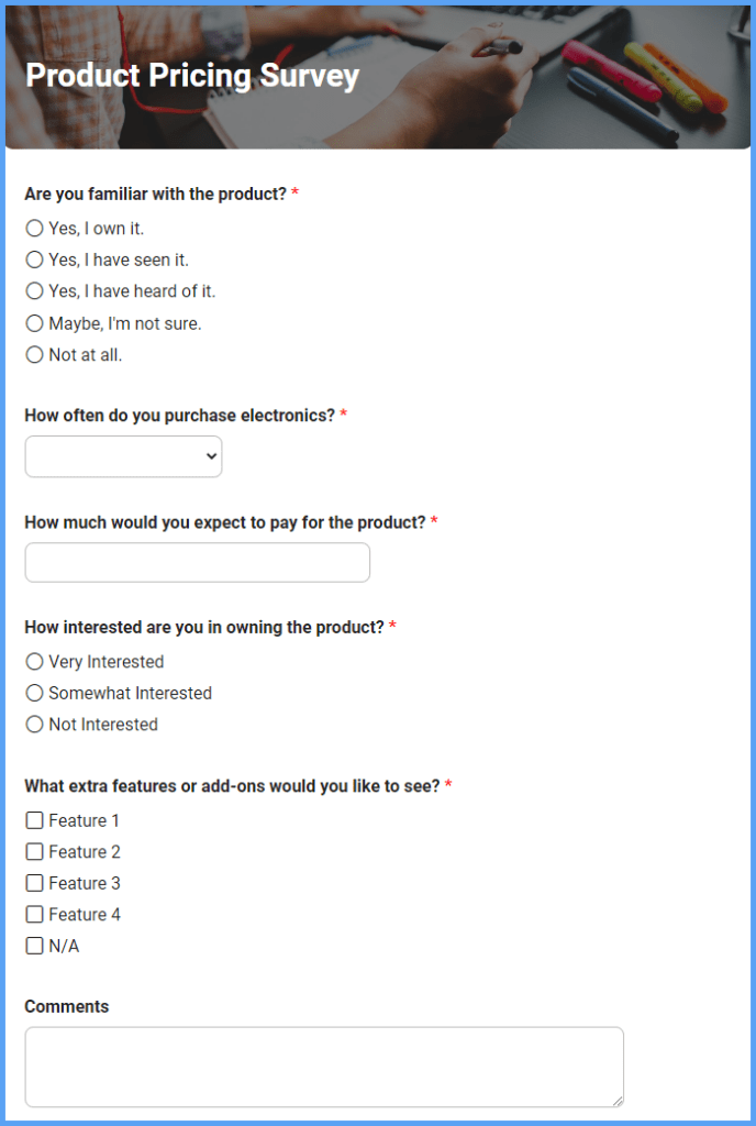 Product Pricing Survey Form Template Formsite