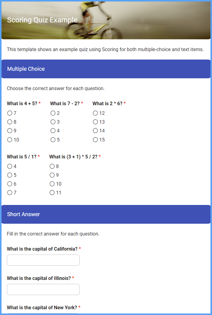 Scoring Quiz Demo Form