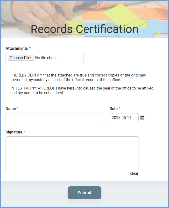 Records Certification Form