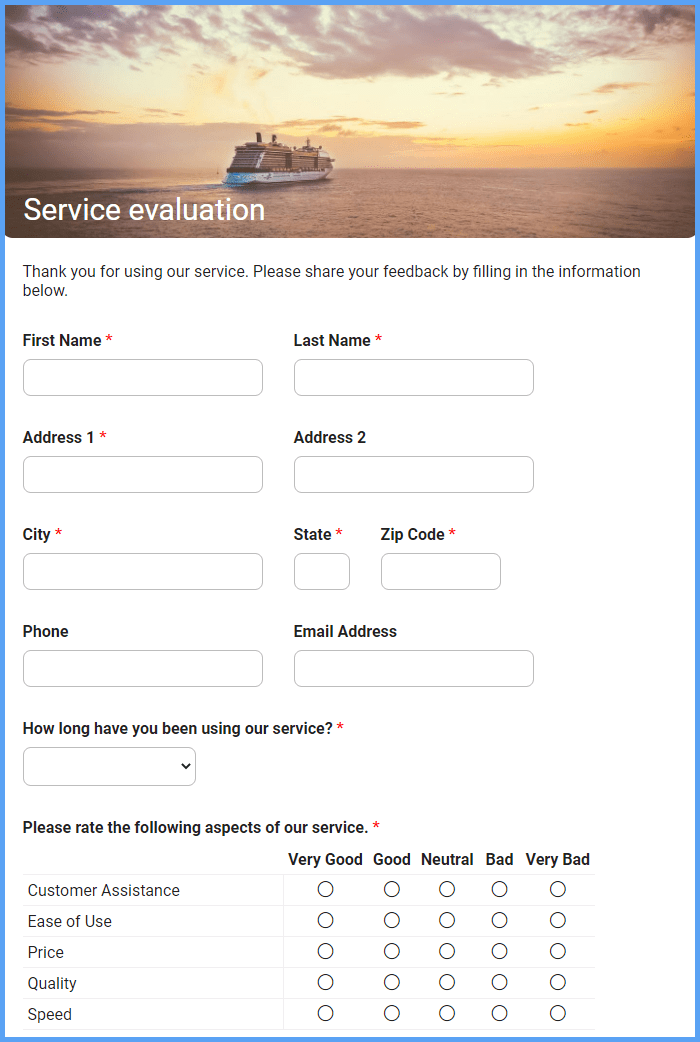 Service Evaluation Form
