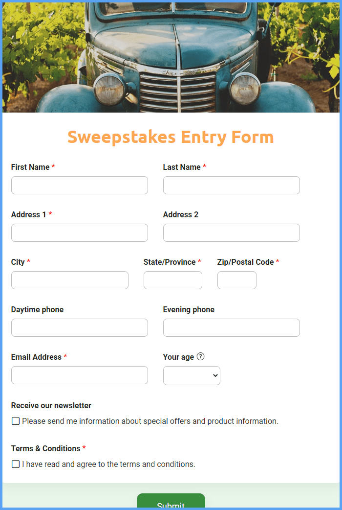 Sweepstakes Entry Form