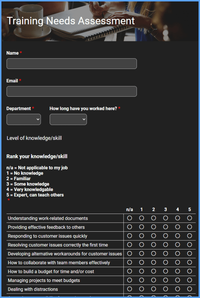 Training Needs Assessment Survey Template Formsite