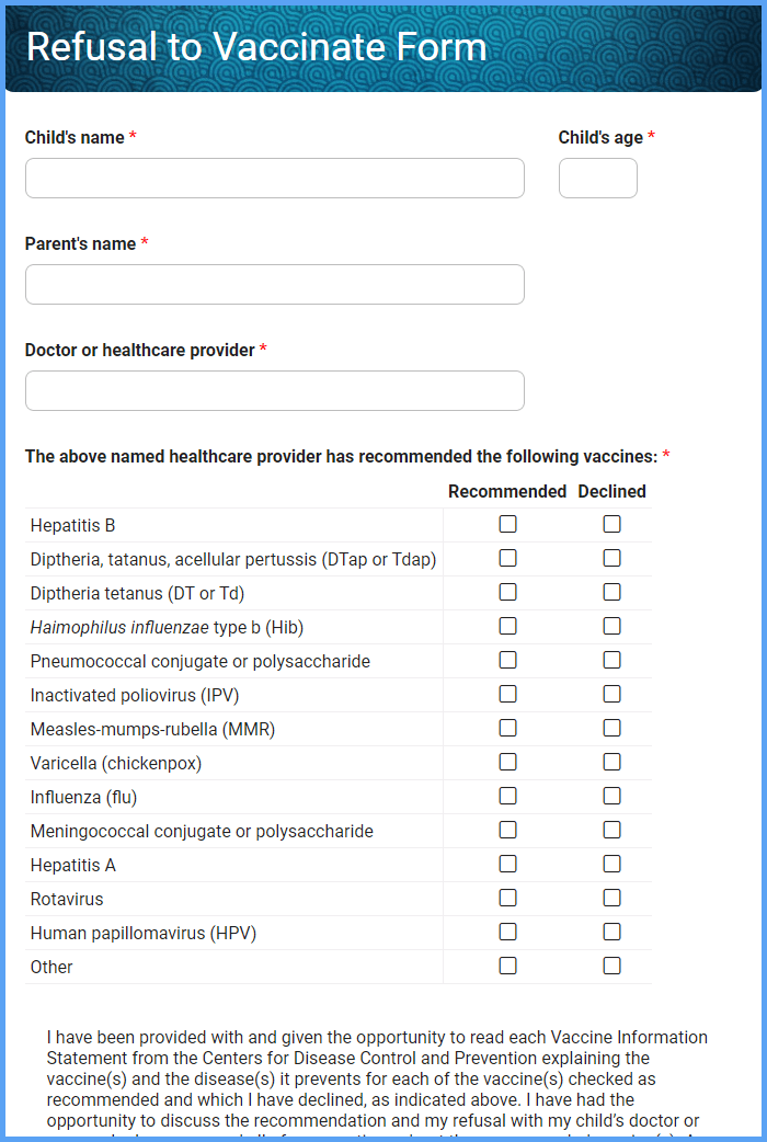 Vaccination Refusal Form