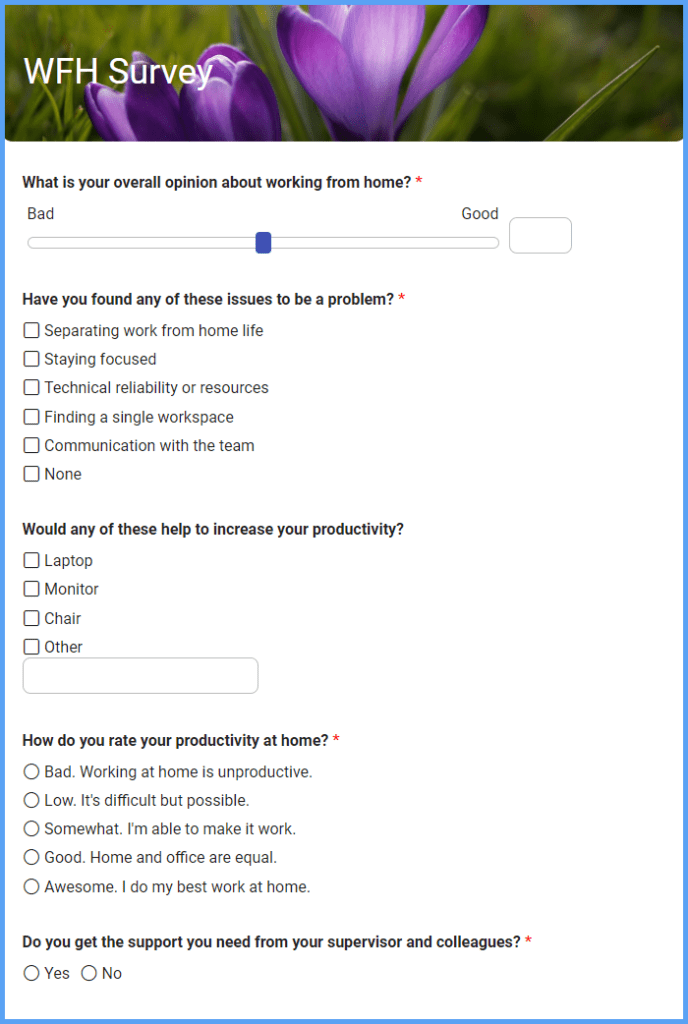 Work From Home Survey Form Template Formsite