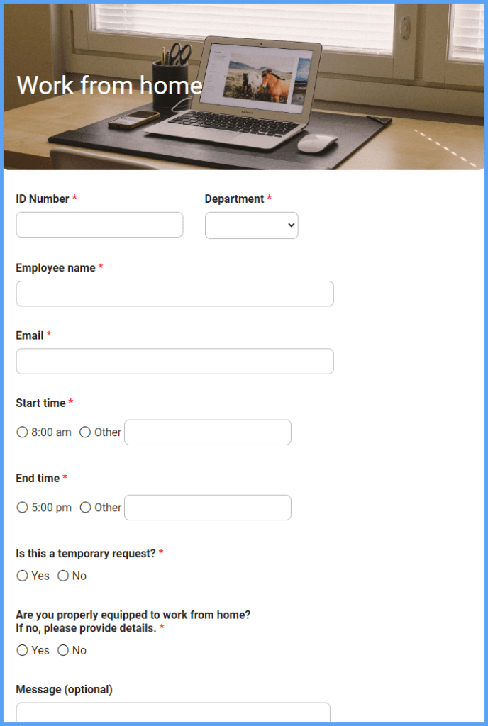 Work From Home Request Form Template Formsite