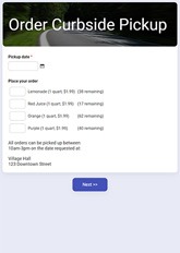 Curbside Pickup Order Form