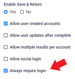 Formsite Save and Return item settings