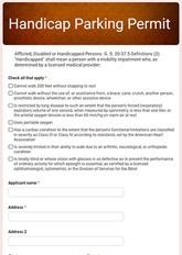 Handicap Parking Permit Form
