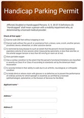 Handicap Parking Permit Form