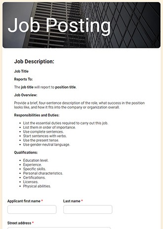 Job Posting Form Template | Formsite