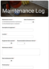 Equipment Maintenance Log Form