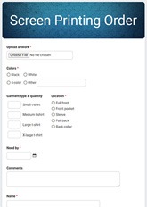 Screen Printing Order Form