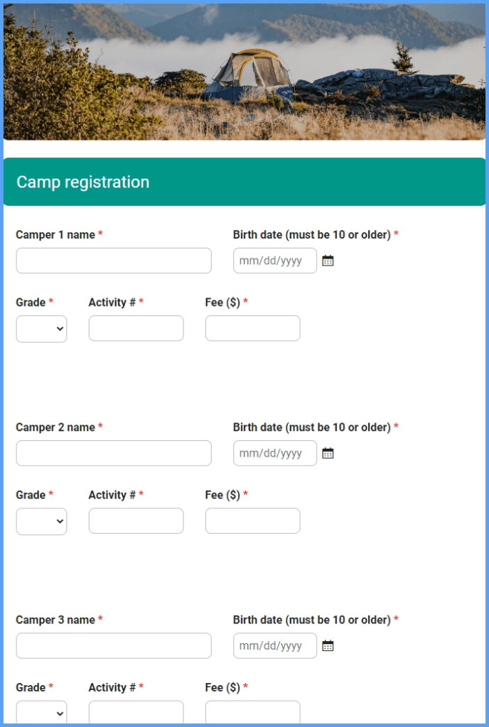 Activity Registration Form Template | Formsite
