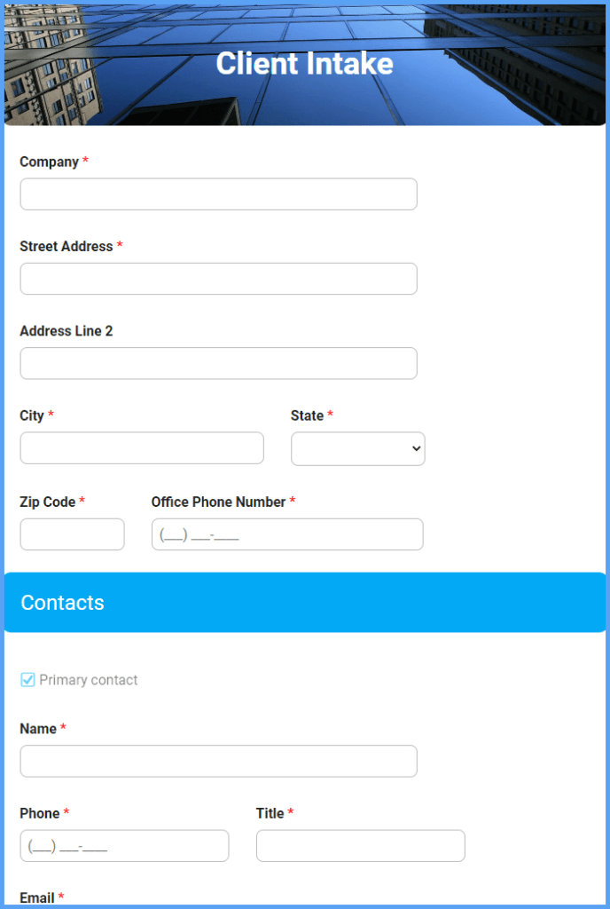 Client Intake Form Template Formsite