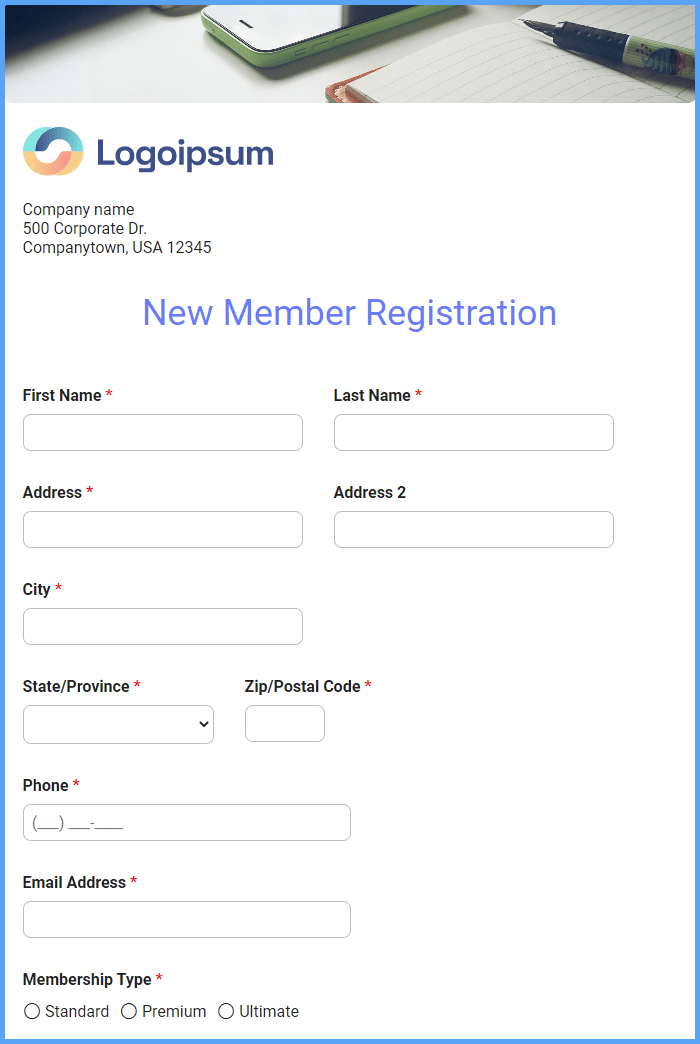 Club Signup Form Template