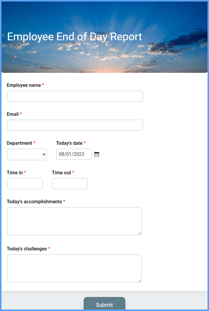 Employee End of Day Report Form Template Formsite