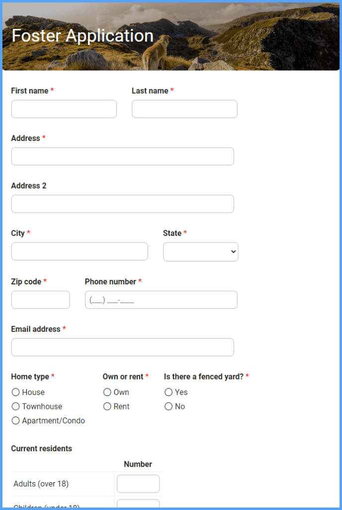 Foster Application Form Template Formsite