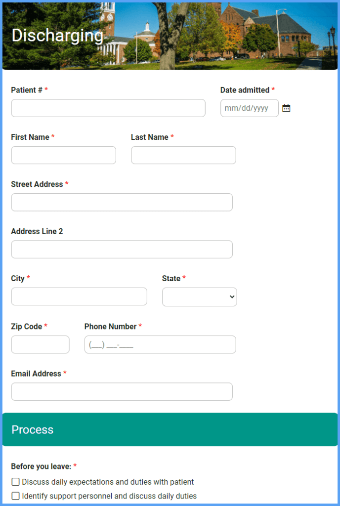 Hospital Discharge Form Template Formsite