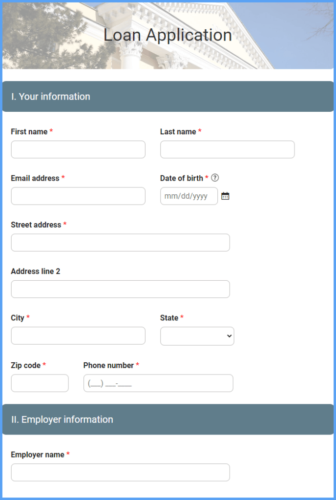 Loan Application Form Template Formsite