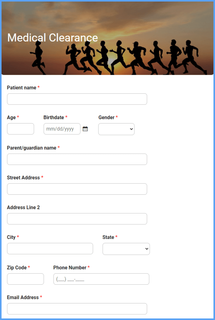 Medical Clearance Form Template Formsite