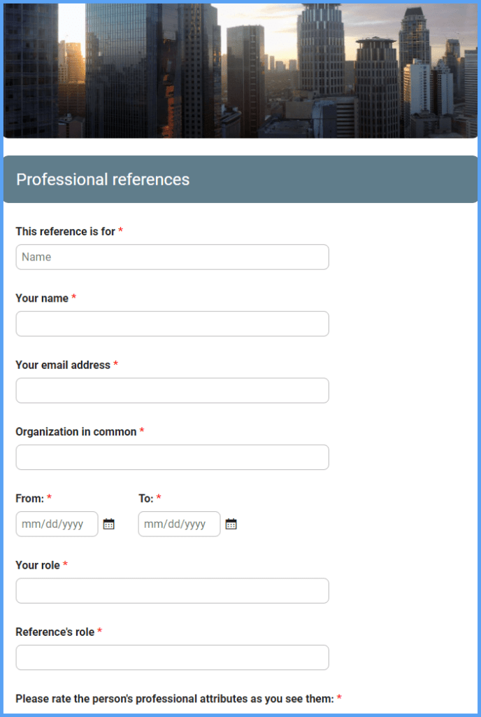 Professional References Form Template | Formsite