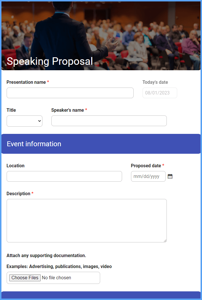 Speaking Proposal Form Template Formsite
