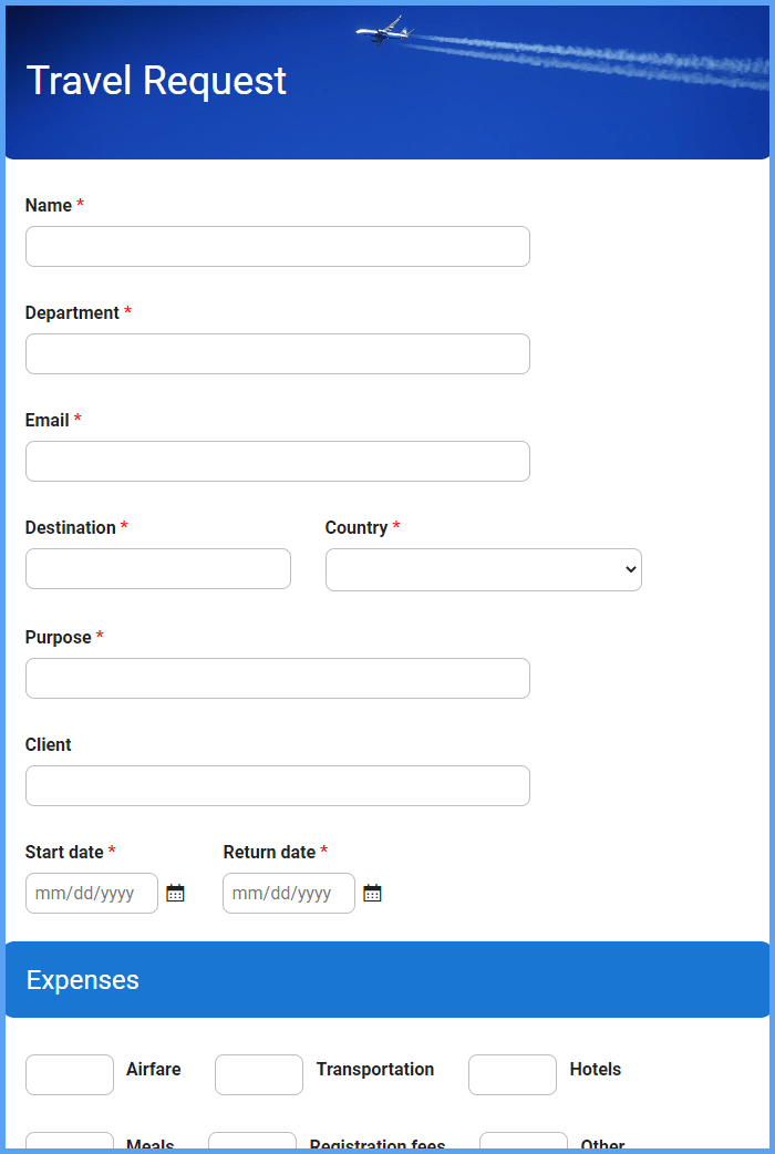 free travel request form template excel