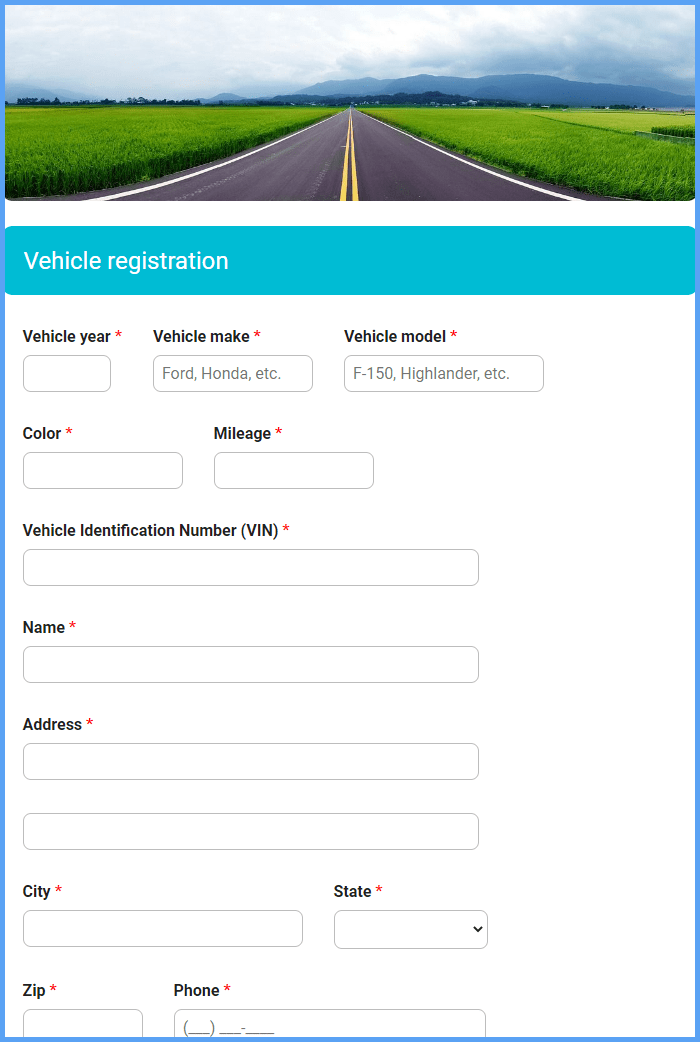 Online registration vehicle deals