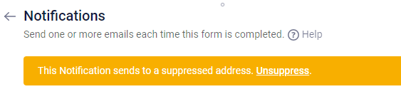 Formsite suppressed email Notification settings