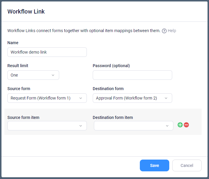 Formsite Workflow Result Link settings