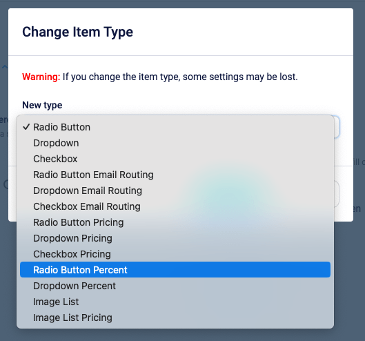 Formsite change item type choices