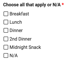 Formsite other and N/A list