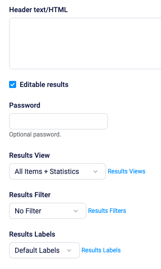 Formsite Results Reports settings