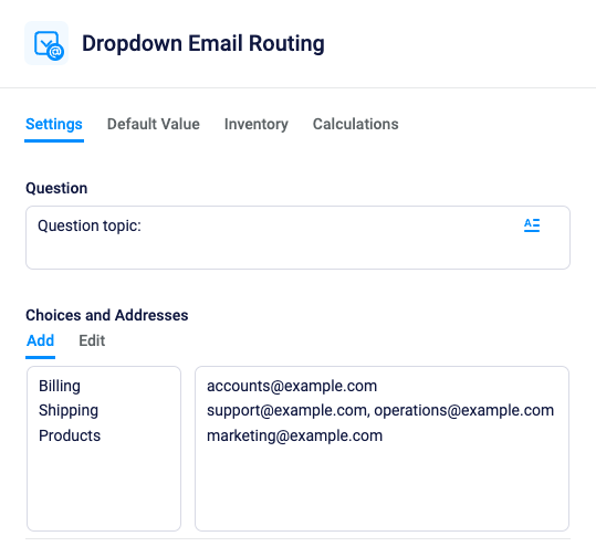 Formsite email routing items editor
