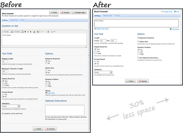 Item settings comparisson.